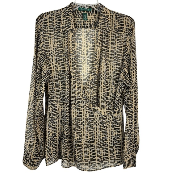 Lauren Ralph Lauren Silk Animal Print Blouse L - Picture 11 of 11